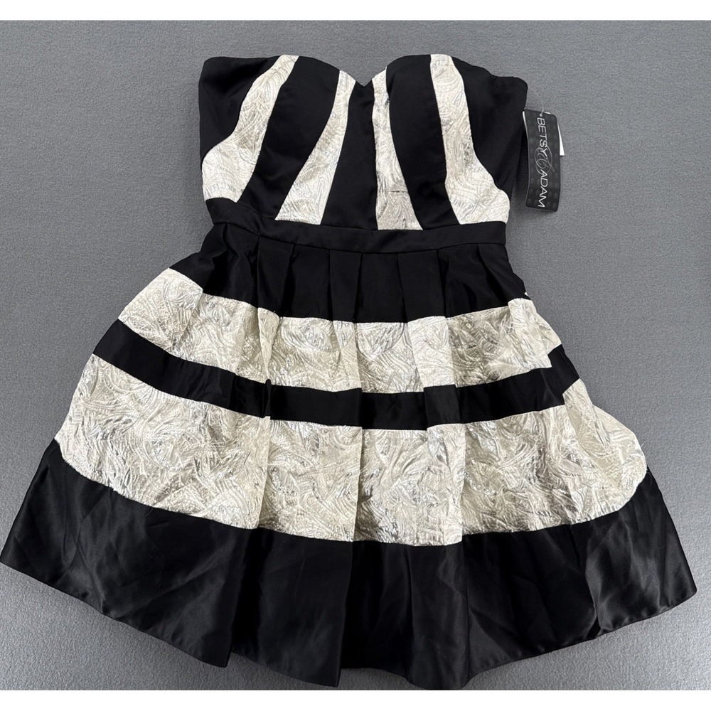 Betsy & Adam Women's Mini Gown Strapless Black Ivory Size 10
